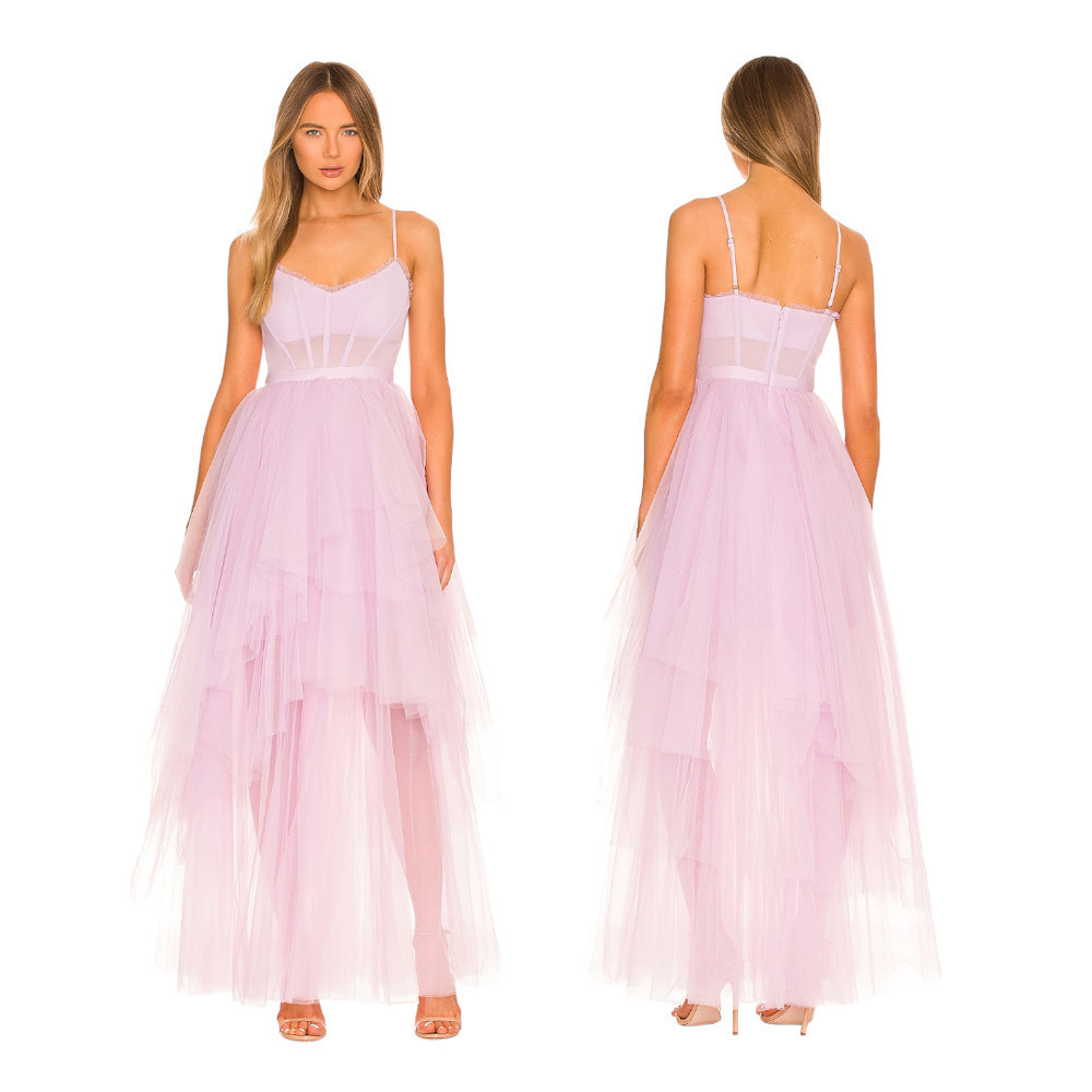 NWT BCBG Maxazria Corset Tiered Gown Lilac Purple Size 2 Tulle Spaghetti Strap